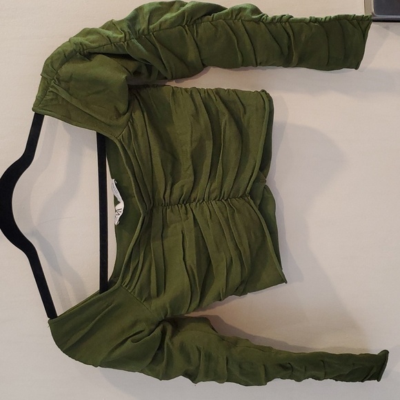 Zara Olive Green Ruched Off the Shoulder Crop Top S like new - Picture 5 of 7